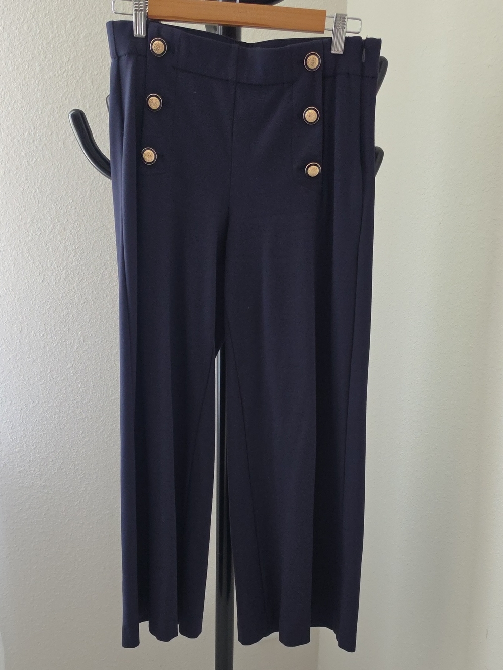 Ann Taylor Navy Wide-Leg Sailor Pants with Gold Buttons